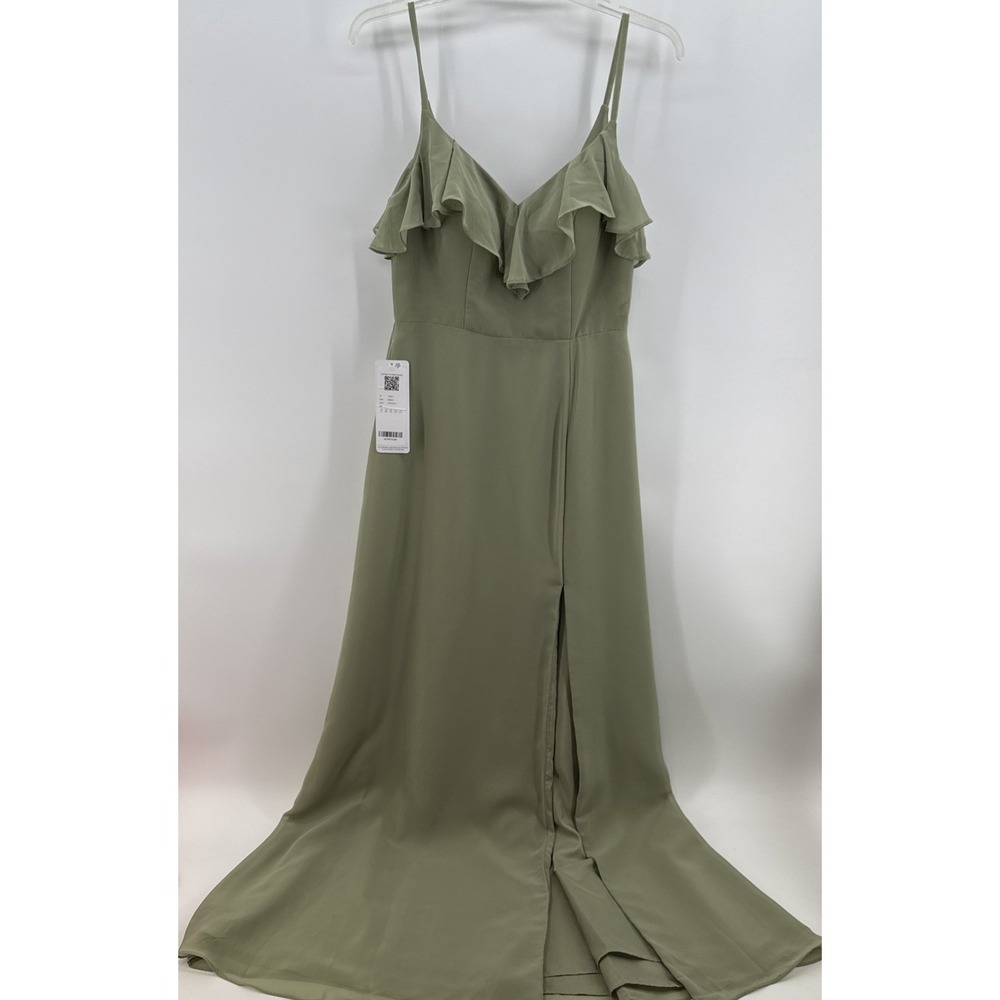 Azazie Natalia Pistachio A-Line Chiffon‎ Dress Women's A2 NWT
